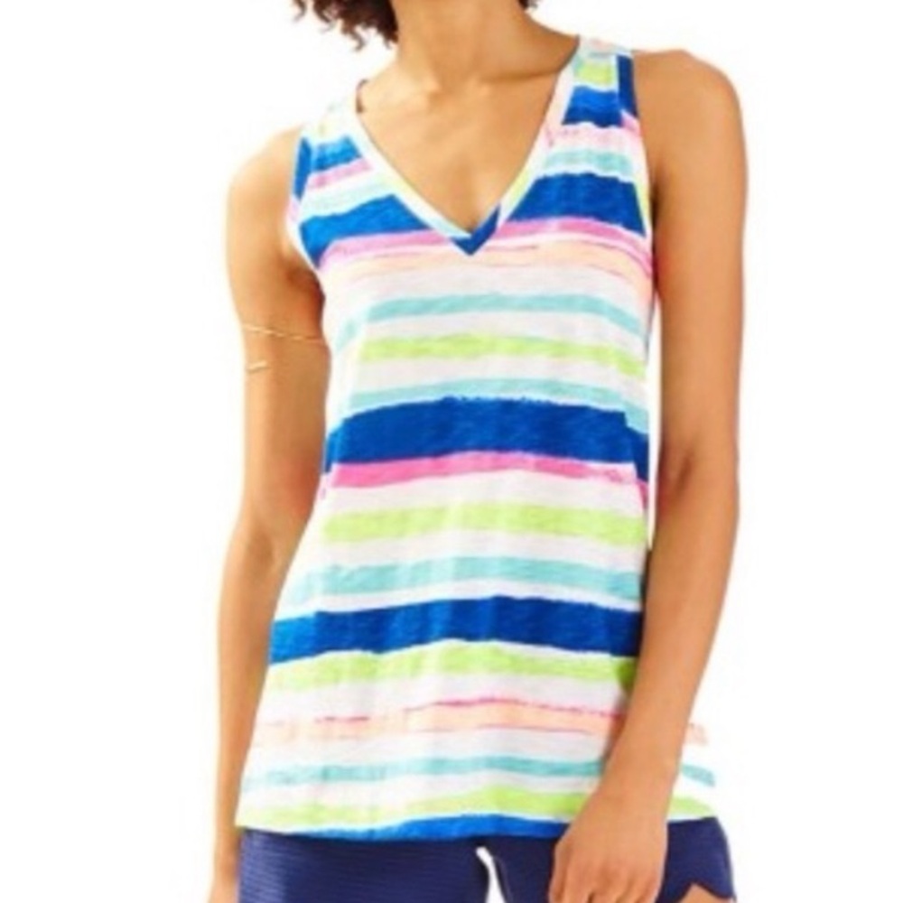 Lilly Pulitzer Jaylynne Neon Striped V-Neck Sleeveless Tank Top